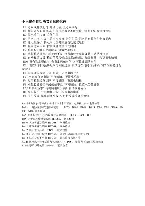 洗衣机故障代码u4码