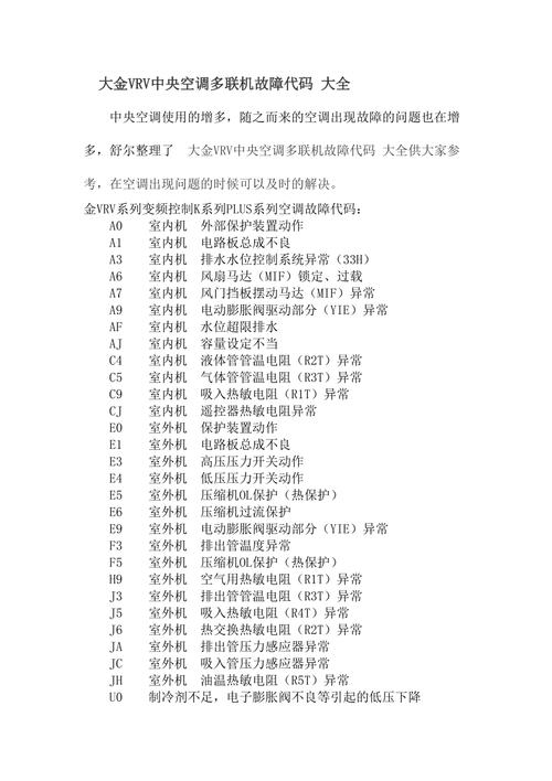多联式中央空调e09故障代码