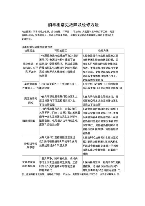 消毒柜故障检测方法有