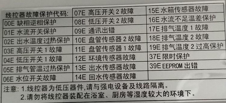帝康空气能热水器故障码E01